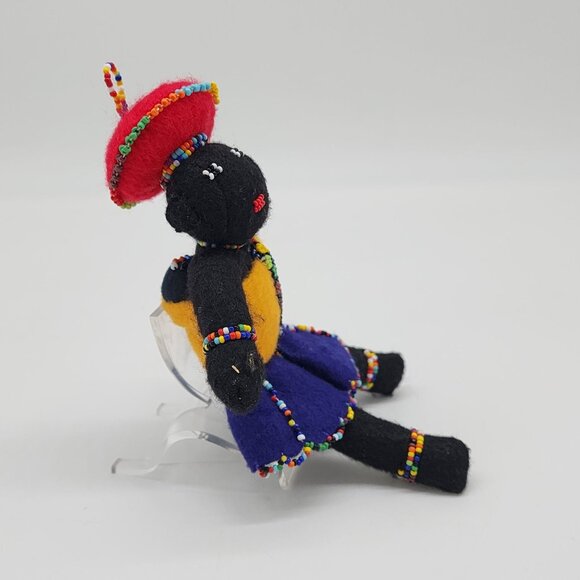 Hand Crafted African Felt Doll With Baby on Back Beaded 7.5" - Picture 5 of 9